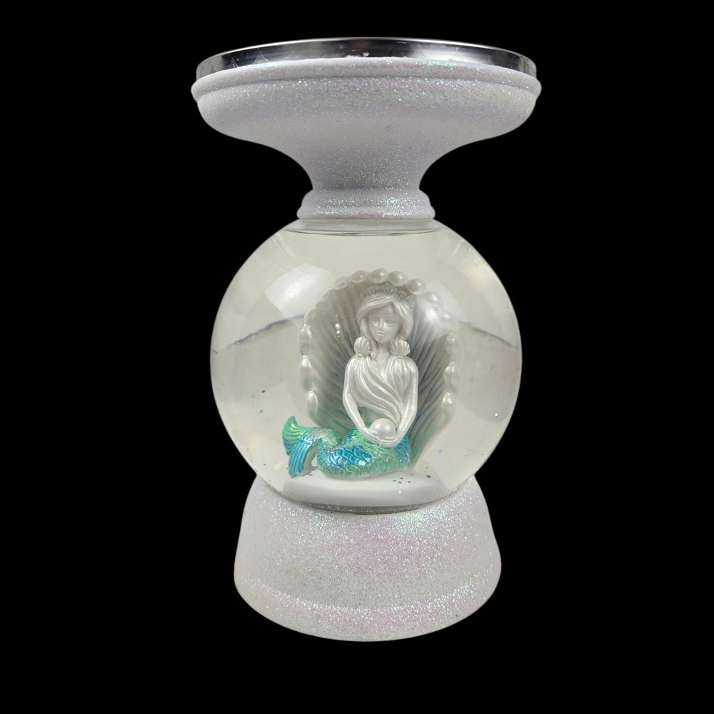 Bath & Body Works Mermaid‎ Water Globe 3-Wick Candle Stand Light Up Glitter NWT